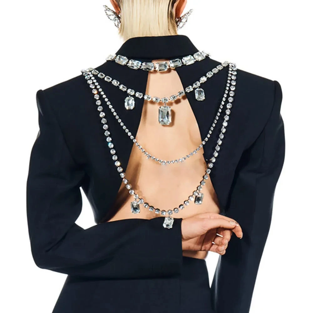 Body Jewelry Necklace - Połysk Rhinestone długi frędzel powrót łańcuszek